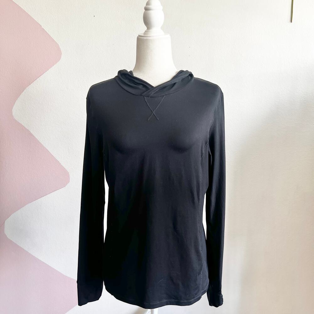 Fabletics Black Pullover Hoodie Top, Athleisure Sporty‎ Yoga Pilates Large